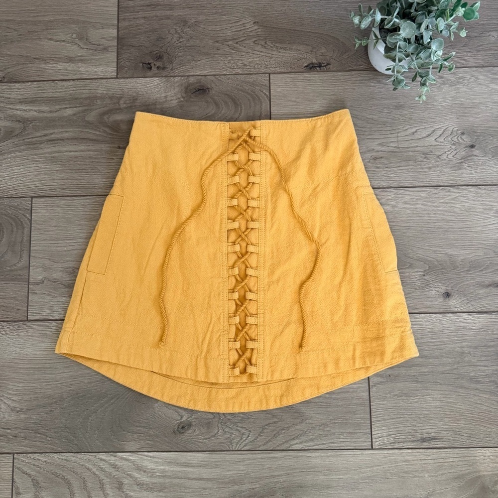 Free People Mustard Lace-Up Mini Skirt Size XS - Picture 3 of 10